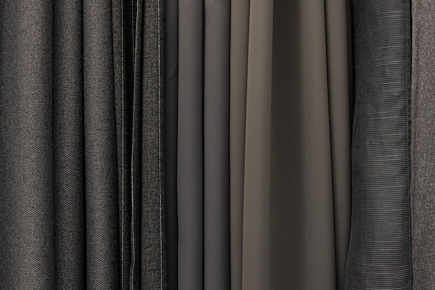 均一な質感の灰色の緻密な生地のセット、灰色の材料の選択。