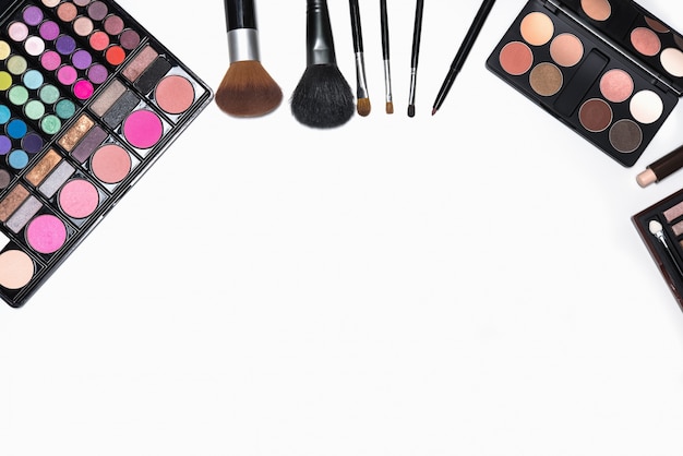 Set of makeup cosmetics with copy space for text