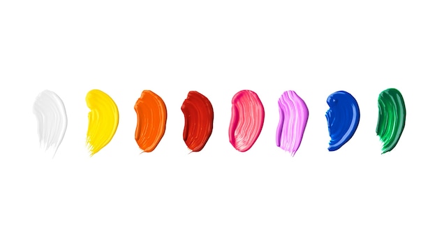 A set of multi-colored acrylic paint brush strokes isolated on a white background. Premium Photo