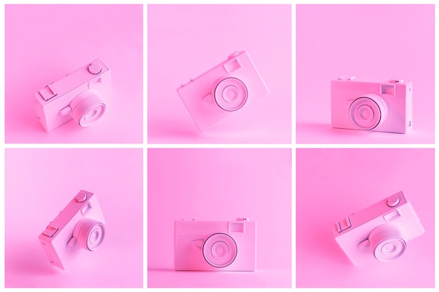 Набор окрашенной камеры на розовом фоне