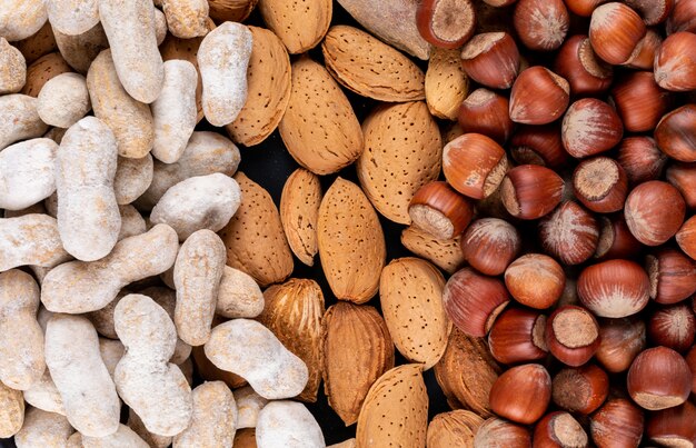 Set of peanut, hazelnut and almond close-up