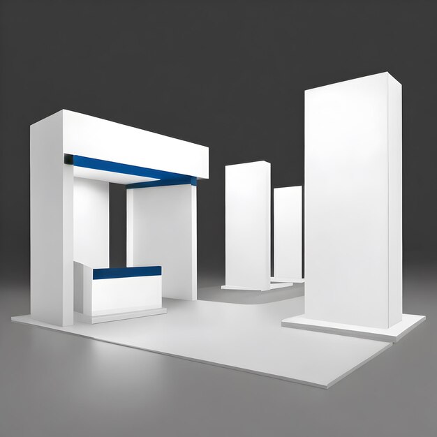 set of realistic trade exhibition stand or white blank exhibition kiosk or stand booth corporate