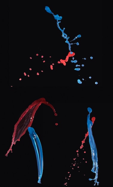 黒と黒の背景に赤と青の水滴のセット