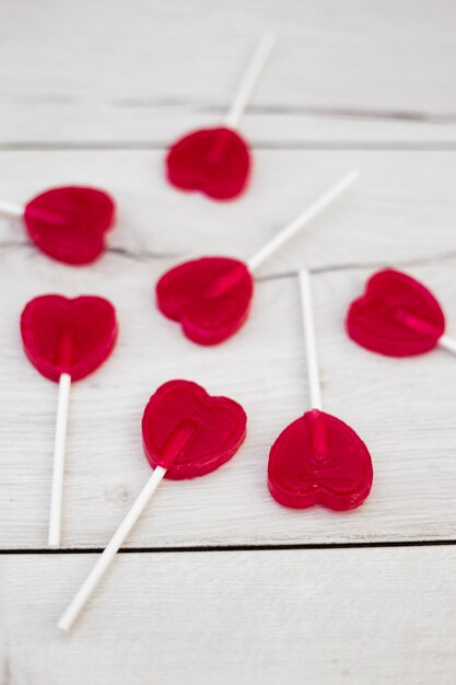 Set of red lollipops on sticks