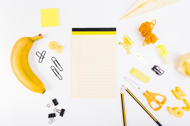 Set of school supplies in yellow and black colours