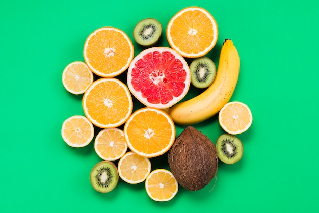 Set of sliced fresh exotic fruits