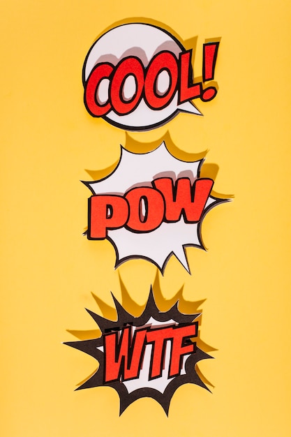 Set of speech bubble with sound effect expression on yellow background