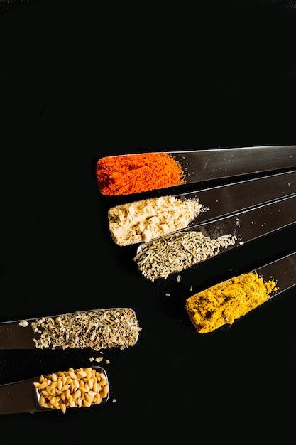 Set of spices on spoons