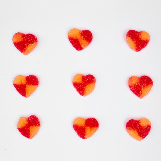 set of sweet candies in form of hearts