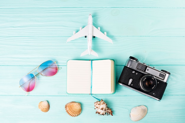 Set of various accessories for vacation travel 