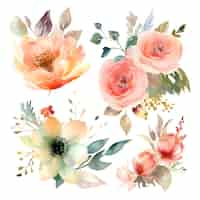 Free photo set of watercolor flowers isolated on a white background