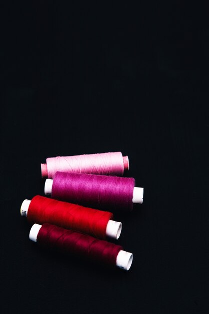Sewing kit with cotton threads. Top view