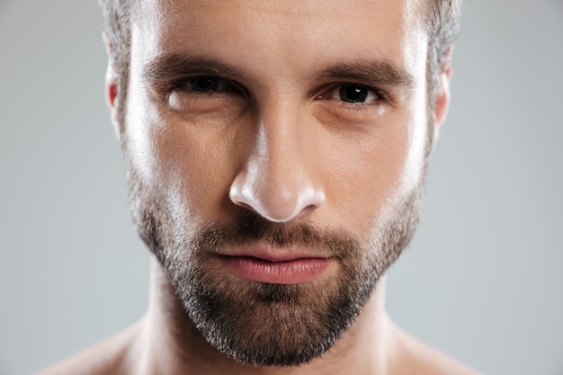 Sexy young bearded man's face
