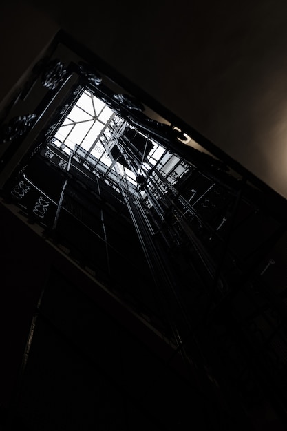 shaft of an elevator shot from below