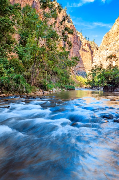 Shallow rapids of the Virgin River Narrows in Zion National Park - Utah