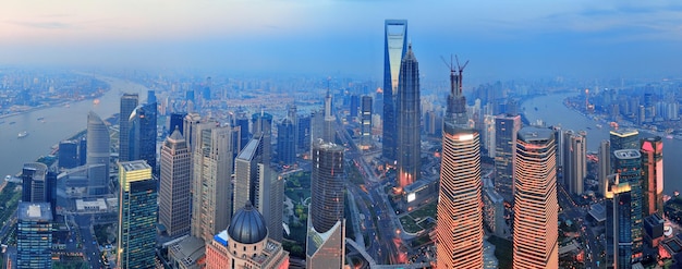 Stunning Free Stock Photos: Get Mesmerized by the Aerial View of Shanghai at Sunset