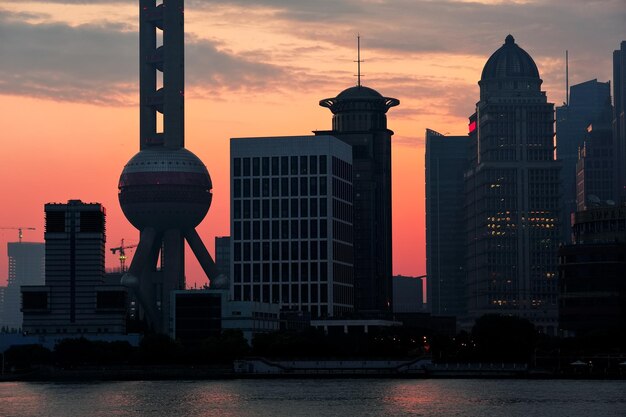 Shanghai morning skyline silhouette