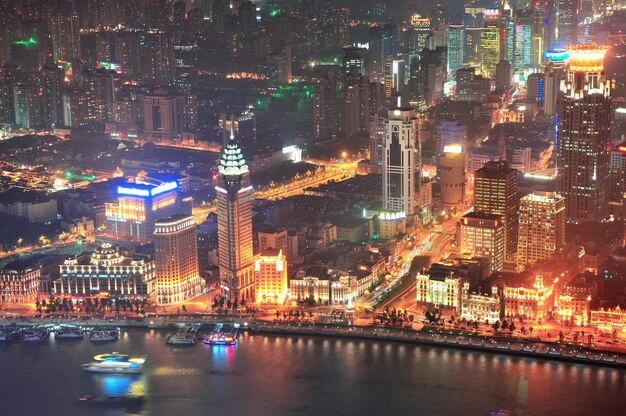 Shanghai urban architecture over Huangpu River at night