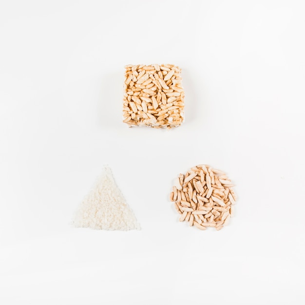 Free photo shape made with puffed rice against white background