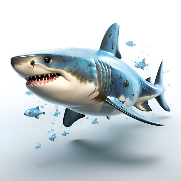 Free photo shark in the water on white background 3d illustration