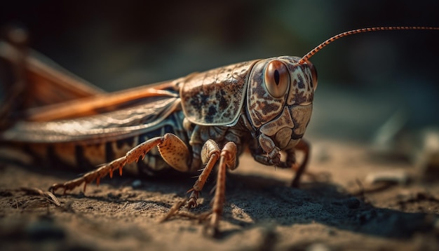 La gamba affilata dell'insetto afferra la foglia nella foresta spettrale generata dall'intelligenza artificiale