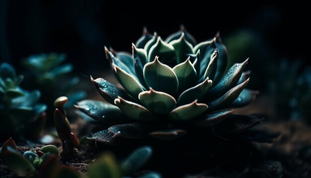 Острые шипы украшают суккулентное растение в темной почве, созданной искусственным интеллектом