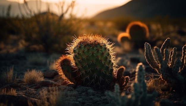 Sharp thorns on succulent plant in arid terrain generated by AI