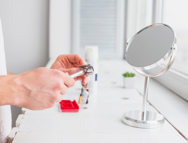 Shaving concept with attractive man