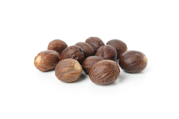 Shea nuts for making shea butter isolated on white background