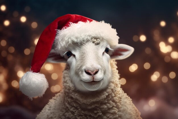 a sheep wearing Santa hat winter holidays card posters