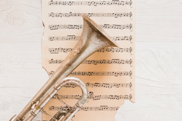 Sheet music under trumpet