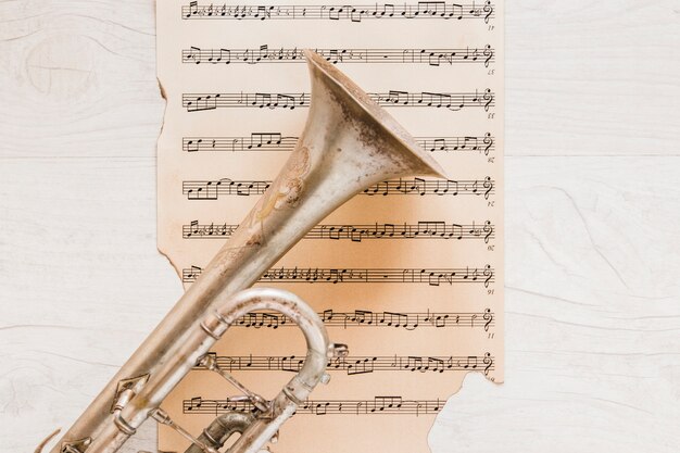 Sheet music under trumpet