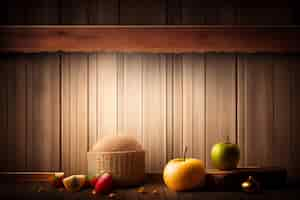 Free photo a shelf with fruits and vegetables on it