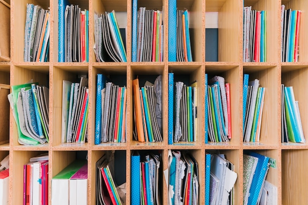 Shelf with pupil study notebooks