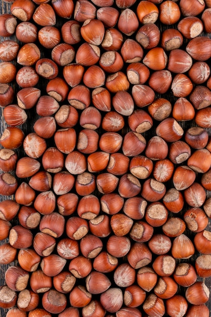 Shelled hazelnuts . top view.