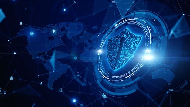 Shield icon cyber security, digital data network protection, future technology digital data network connection