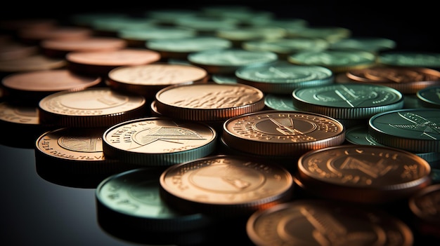 Бесплатное фото Блестящие монеты и мятные оттенки создают эстетический баланс