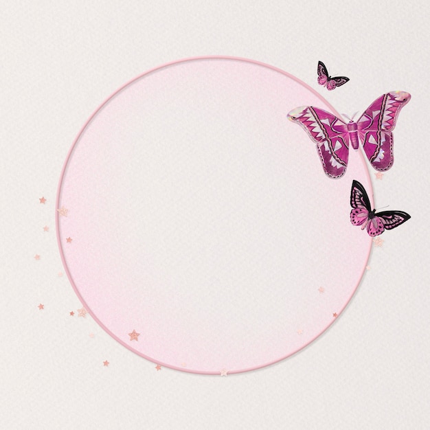 Free photo shimmery pink butterfly frame circle holographic illustration