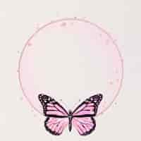 무료 사진 반짝이 핑크 나비 프레임 원형 홀로그램 그림