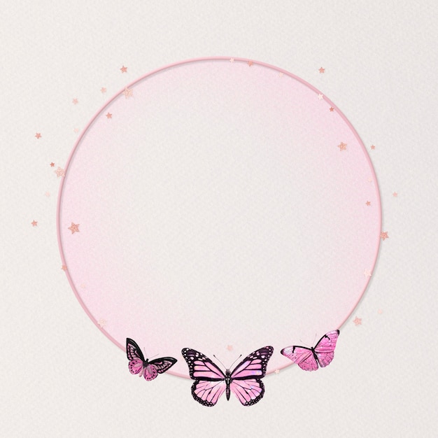 Мерцающая розовая бабочка рамка круг голографическая иллюстрация
