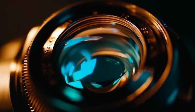 Shiny blue circle illuminated by lighting equipment generated by AI