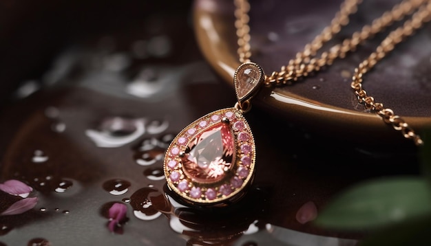 Shiny gemstone necklace reflects elegance and glamour generated by AI