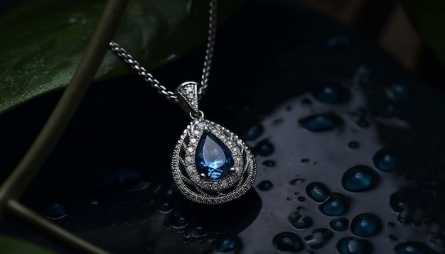 Shiny gemstone necklace reflects elegance and glamour generated by AI