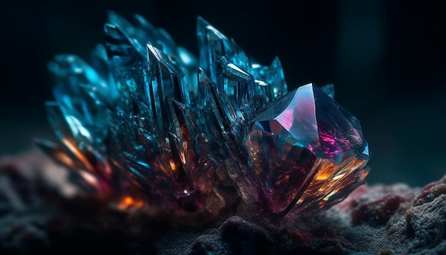 Free photo shiny gemstones illuminate blue nature in darkness generated by ai