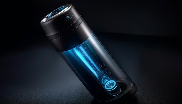 Shiny glass bottle with blue liquid glowing brightly generated by AI