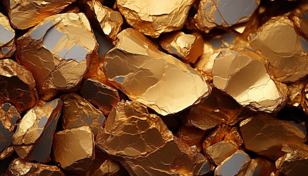 Free photo shiny gold backdrop with abstract pattern close up of metallic rock generated by artificial intelligence