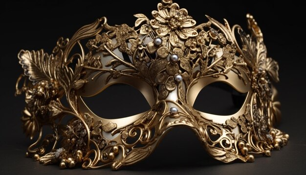 Shiny gold costume and ornate mask dazzle generated by AI