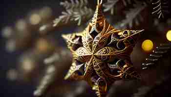 Free photo shiny gold ornament adorns winter fir tree generated by ai