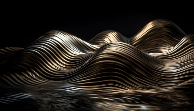 Бесплатное фото Блестящий золотой узор волны на темном фоне, созданный ии