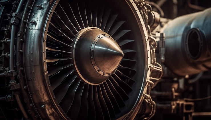 Free Photo shiny metallic engine propeller turning in workshop generated by ai